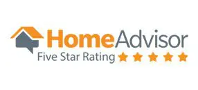 A home advisor logo with the words " homeadvantage five star rating ".
