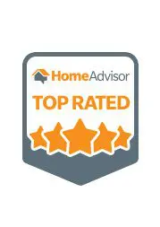 A badge that says top rated with five stars.
