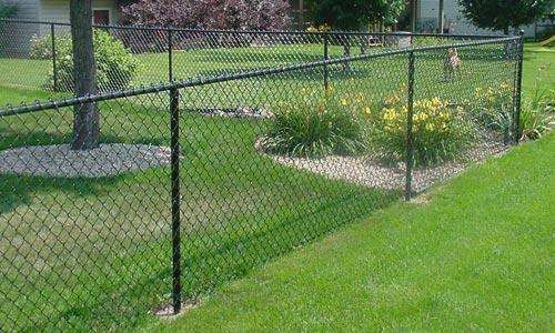 A chain link fence with grass around it