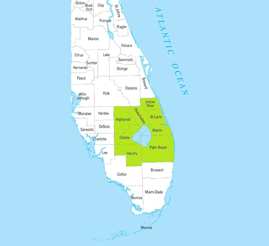 A map of the state of florida with all its counties marked.
