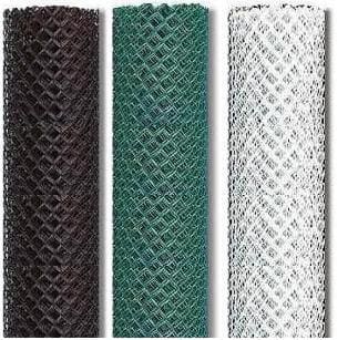 A group of three different colored rolls of mesh.